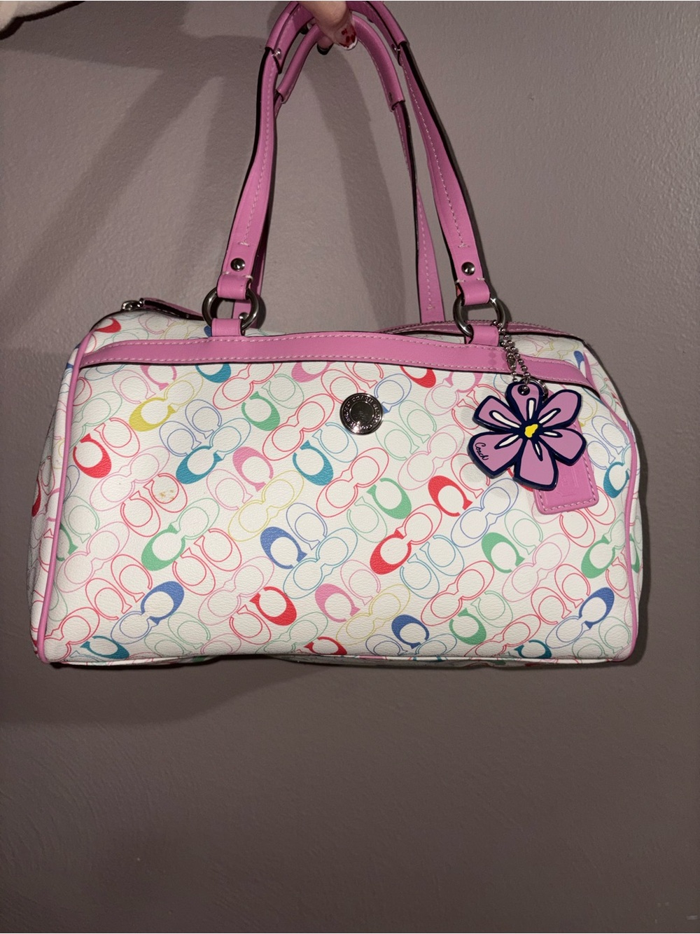 Coach Chelsea F16875 Multicolor Signature Satchel Pink Y2K Flower Charm